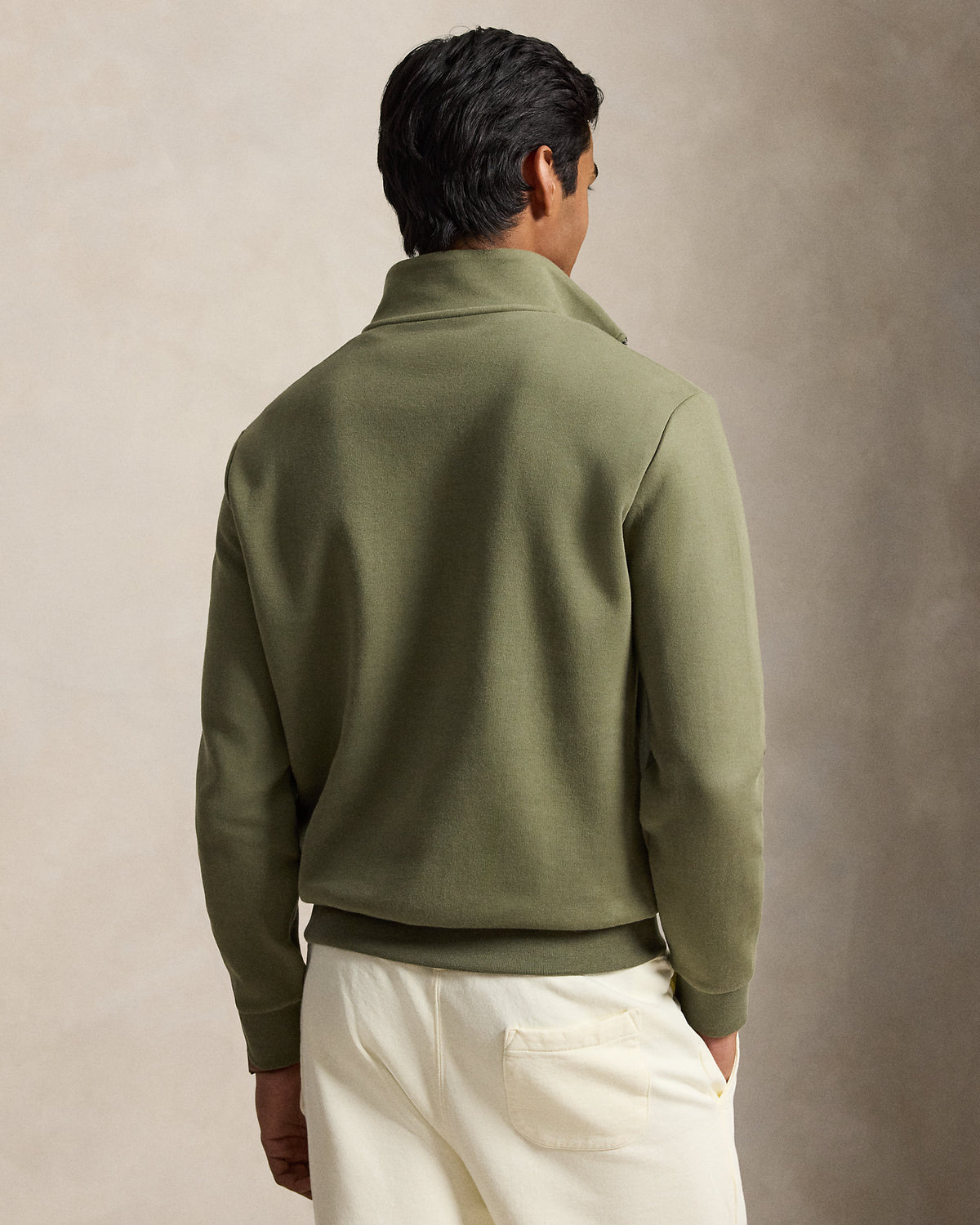 Pull quart de zip en maille double Olive croisière
