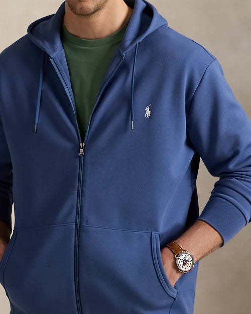 Sweat à capuche en maille double — Bleu Terre